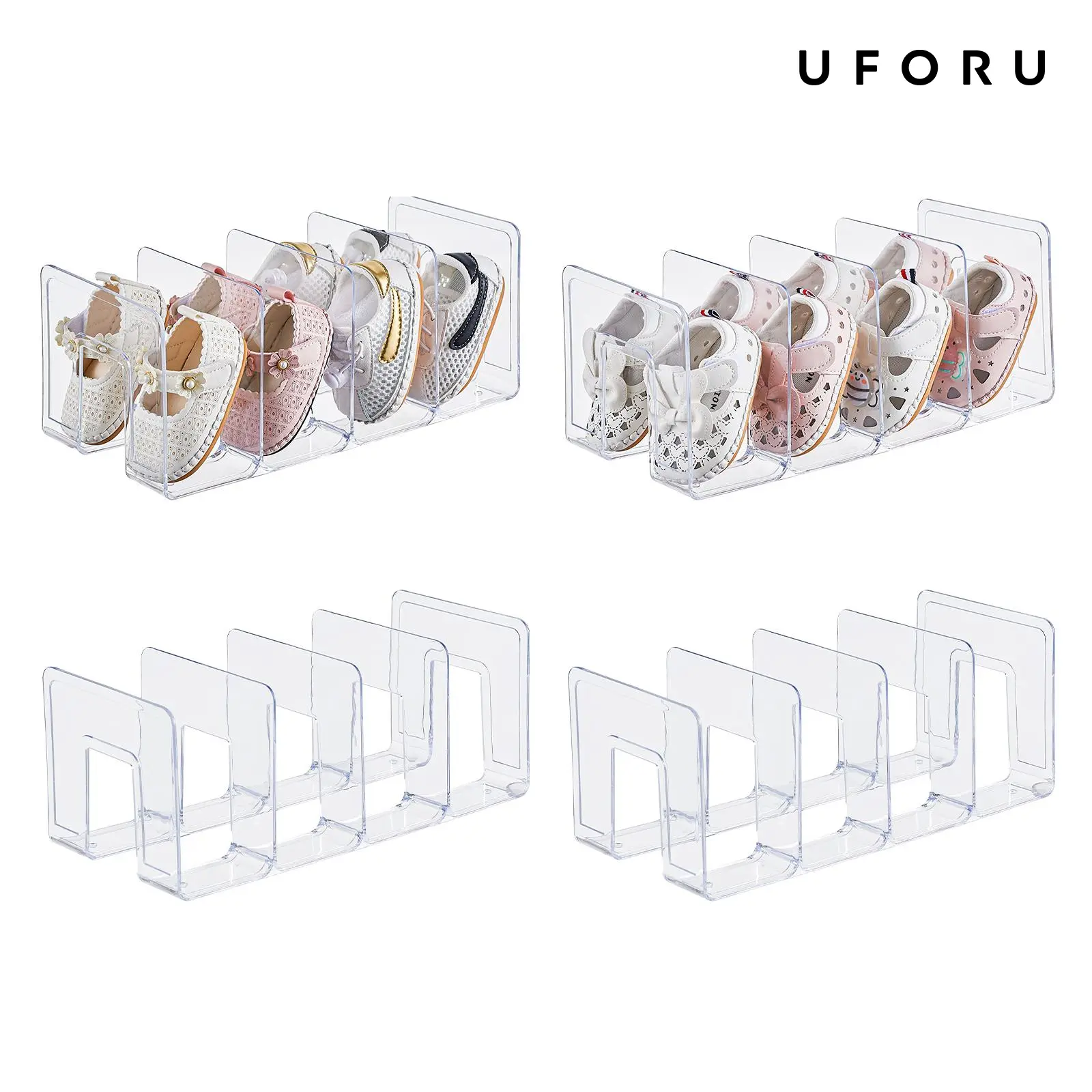 UFORU  Clear Acrylic Kids Shoe Organizer, 12.6 Inch Multi-Slot Closet Shoe Rack for Baby and Toddler Shoes, Transparent Shelf Divider for Kids Shoes, Handbags, Books, Towels and Cabinet Storage,,midyearsale,days