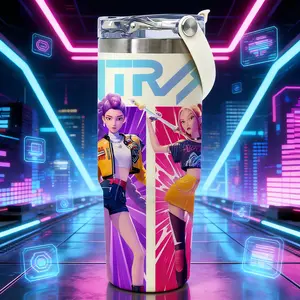 AuraCup Auracup 1 Pc 30oz insulated mug, double wall skinny vacuum cup with leak-proof lid, hot cold drinks tumbler, KPop Demon Hunters, anime style colorful print, stainless steel thermal travel mug, gift for women men, Christmas birthday holiday present