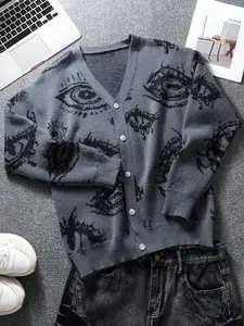 Funny sweater Casual for men and women in autumn and winter; couple's knitted cardigan with Halloween devil eyes and pumpkin for going out and festive parties Knitwear