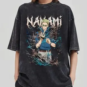 Men's Simple Soft Short-Sleeved T-Shirt - Nanami Kento Jujutsu Kaisen Anime Vintage Dark Mineral Wash Round Neck Casual Classic Manga Hero Streetwear Top, Fan Boys Birthday Gift PSH3059