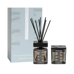 LUNA Oud Reed Diffuser and Scented Candle Aroma Set - Non-Toxic, Eco-Friendly Gift Set with Wild Rose and Oud Oil for Home and Office Use Light Room Perfume Freshener Fragrance Luxe
