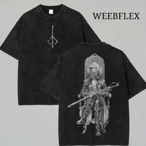 Bloodborne Hunter Oversized Heavyweight Cotton T-Shirts Streetwear Graphic Tee for Game Fan Dark Gothic Soulsborne Inspired Vintage Shirt ZG2