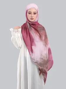 Elegant Tie-Dye Gradient Headscarf, Soft Comfortable Breathable Cotton Linen Long Scarf, Muslim Hijab Fashion Daily Cute, Ramadan Fashion