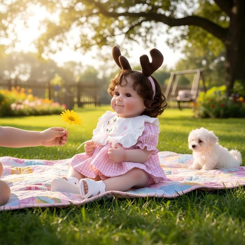 Smiling Reborn Baby Doll, 22-Inch Vinyl Realistic Newborn Baby Doll with Hand-Rooted Hair for 3+ Ages, Gifts, Collect Open-Eyed Toddler Girl Full-Body reborn  dolls