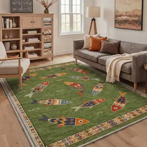【Deals For You Days】BEIMO Home Carpet – Soft, Non-Slip, Pet Friendly, Machine Washable Rug, Area Rug Ideal for Living Room, Bedroom, Kitchen, Hallway ,ARN3255-JADE ORBIT