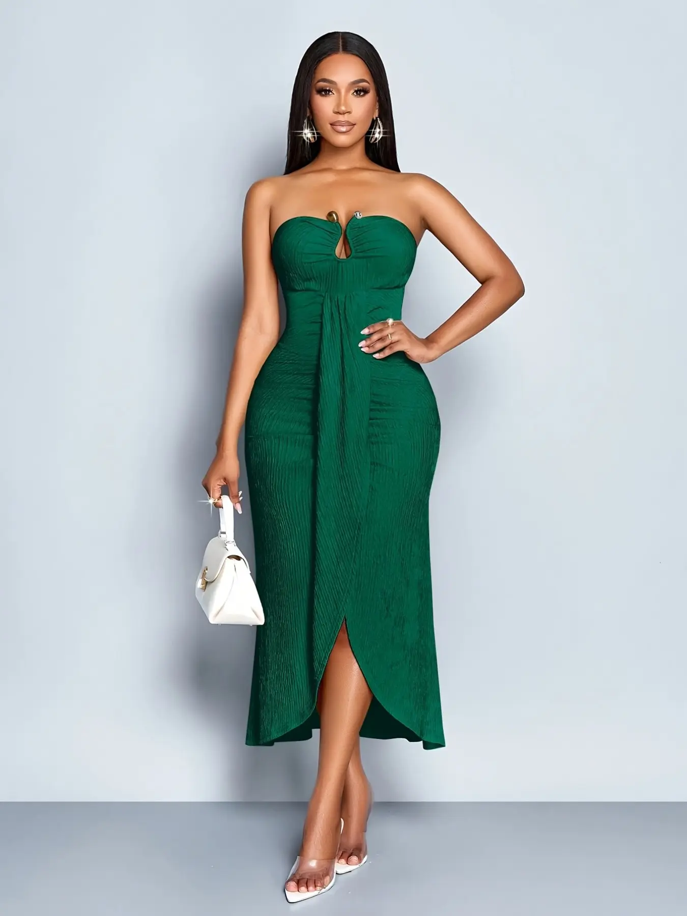 Women's Solid Color Strapless Dress, Elegant, Simple and Aesthetic Design, Perfect for Daily Wear, Comfortable and Stylish, Ideal for Any Occasion, Elegance, Formal