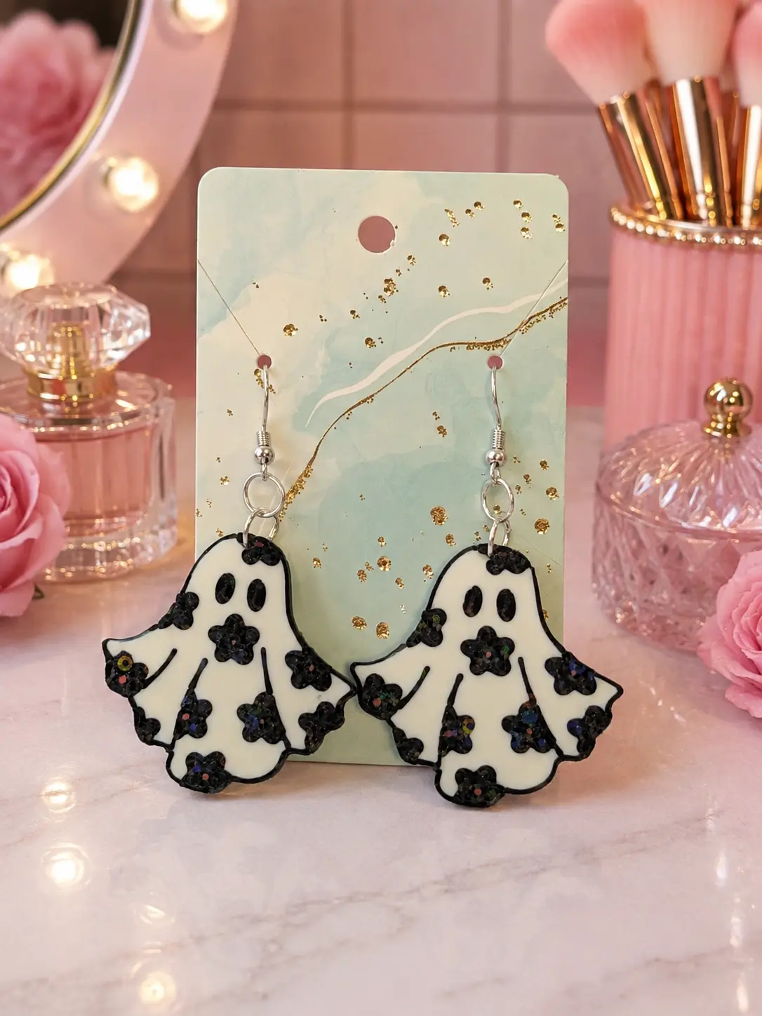 HOLOGRAPHIC FLORAL GHOST EARRINGS