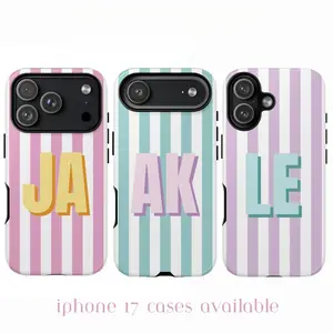 Striped Monogram Phone Case, Preppy Initialed Cover iPhone Case Compatible with iPhone 15 16 14 17 Pro Max 13 12 11 XR AIR XS Plus Cute Soft Silicone Drop Protection Rugged and Durable gift for her men's cool gadgets iphone 17 pro max cases girls