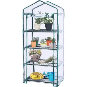 Garden 4 Tier Mini Greenhouse - 63'' H x 27'' L x 19'' W - Sturdy Portable Gardening Shelves with PVC Cover - Small Green House Use in Indoor & Outdoor for