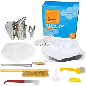 Beekeeping Supplies Starter Kit, 11 Piece Set, All-in-One Beginner Tools and Pro Equipment with Large Beehive Smoker, Beekeeper Suit and Gloves, Extraction Scraper, and Feeder