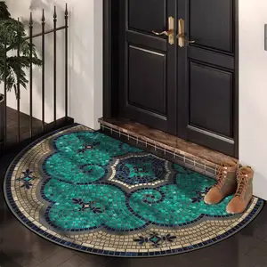 Luxury Vintage Half Round Entrance Rug, Soft Low Pile Design, Non-Slip Bottom Welcome Mat, Retro Print Home Decor for Living Room Bedroom Entryway, Home Decorative Rugs