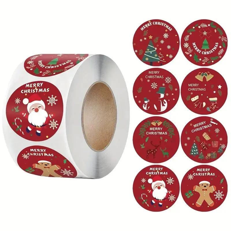 Christmas Stickers Roll (2 Rolls), Christmas Decoration Stickers, 0.98 Inch Diameter, Perfect for Home School Office Decor