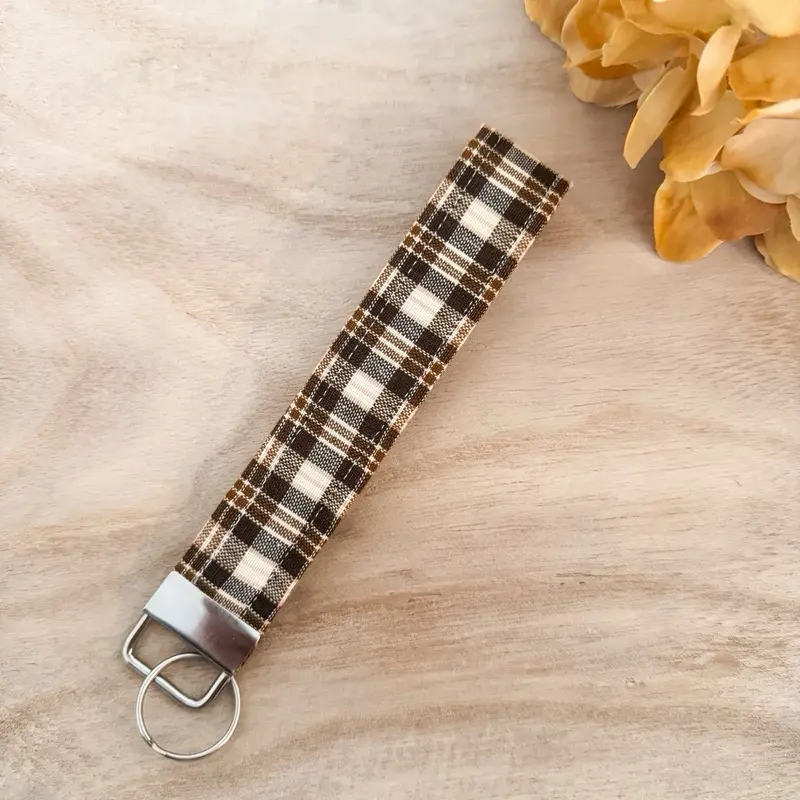 Grandpa's Jacket Keychain - Plaid Design with Metal Ring Attachment