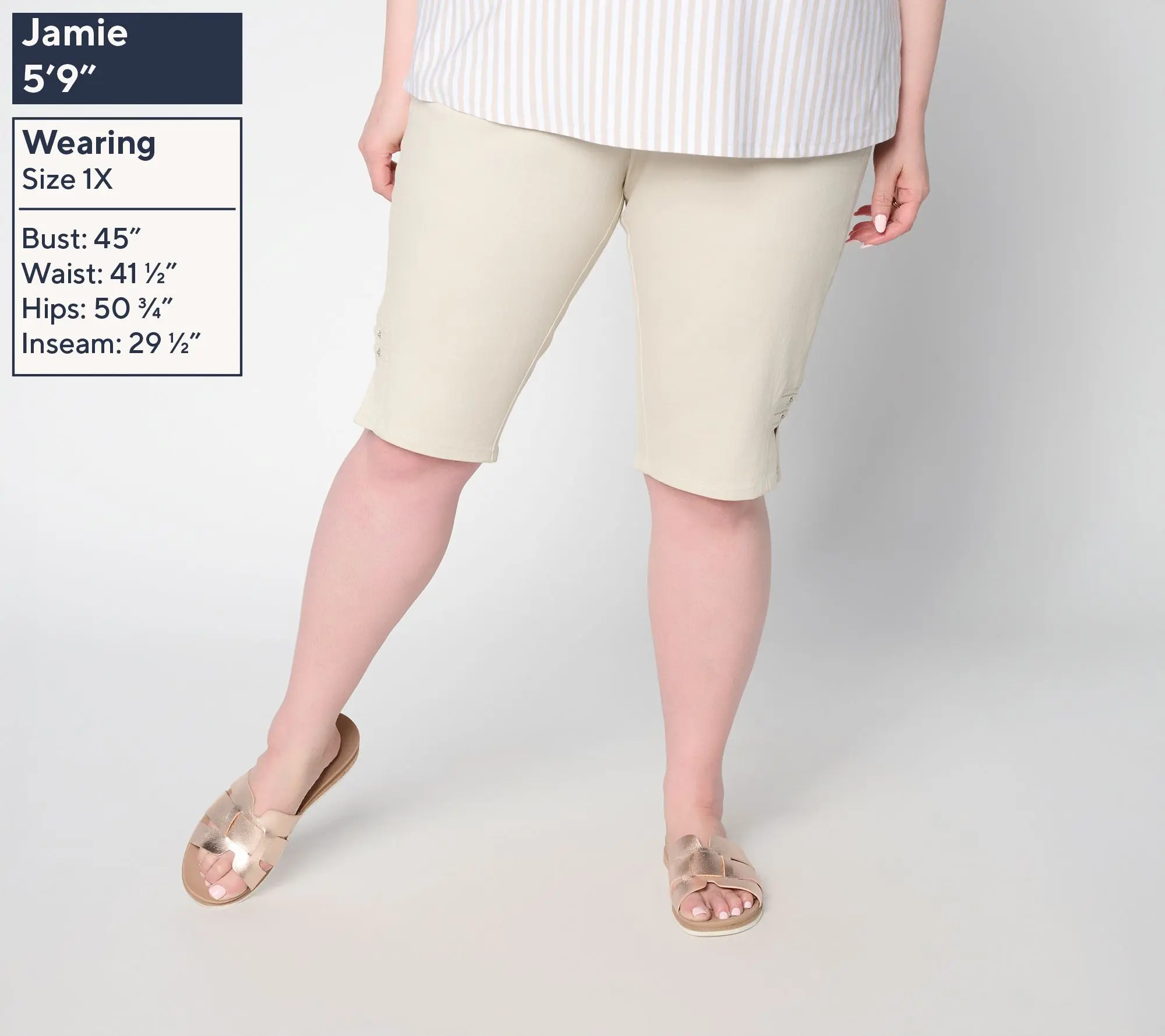 Denim & Co. Petite Flat Front Bermuda Shorts w/ Hem Detail