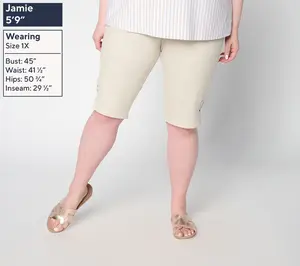 Denim & Co. Petite Flat Front Bermuda Shorts w/ Hem Detail