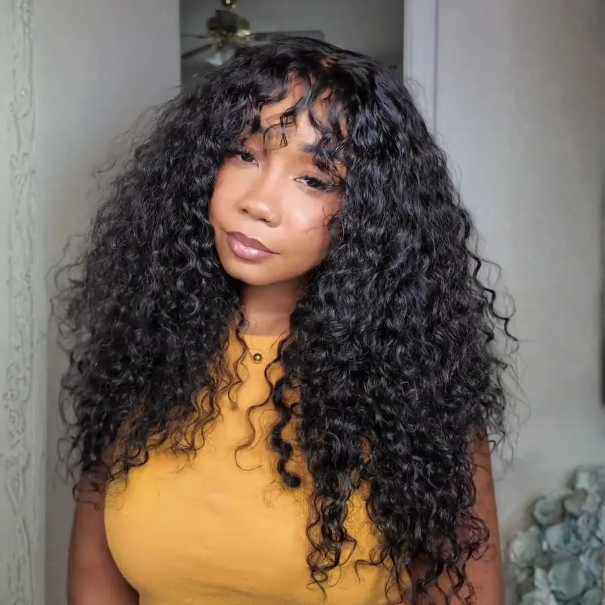 UNice Shaggy Waves Big Hair Wigs with Bangs Glueless 4X2 Lace T Part Human Hair Wigs Pre-Styled Wig with invisi Drawstring  #tiktokshopstockup