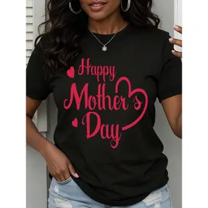 Happy Mothers Day Shirt Women White T-Shirt Mother's Day Gift For Mom Heart Design Casual Top
