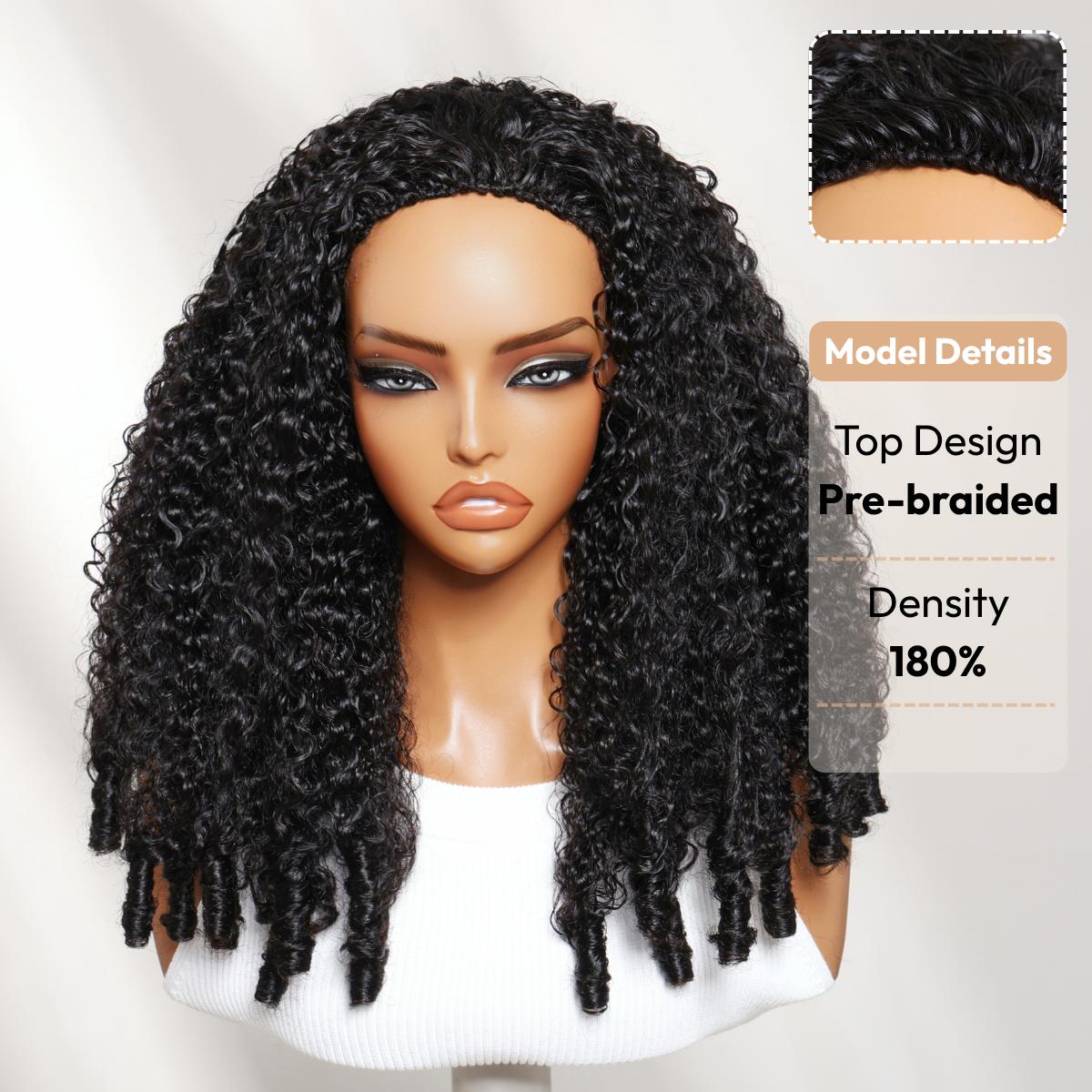 UNice MeltLine Half Wig Burmese Curly with Finger Coily Ends Glueless Seamless Human Hair Wigs 2 Top Design Options Pre Braided Thin Weft Summer Wig No Slip Beginner Friendly