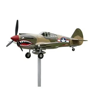 Shark Mouth Warplane Garden Wind Spinner, Metal Airplane Weather Vane, 3D Kinetic Iron Wind Spinners for Yard & Garden Decor, Outdoor Propeller Windmill Plane
