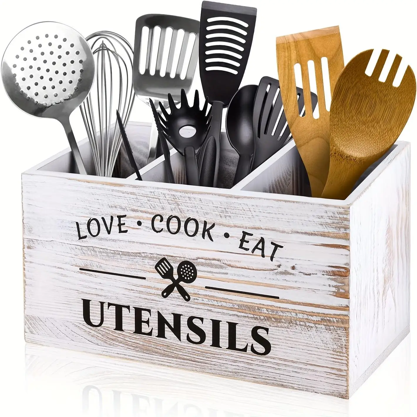 Kitchen Utensil Storage Box, 1 Count Wooden Kitchen Utensil Holder, Desktop Cutlery Storage Box, Home Organizer for Kitchen Accessories, Bedroom, Desk