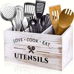 kitchen utensil organizer storage box, 1 count wooden kitchen gadgets utensil holder, desktop spoon cutlery storage box, food organizer, home organizer for kitchen accessories, household items