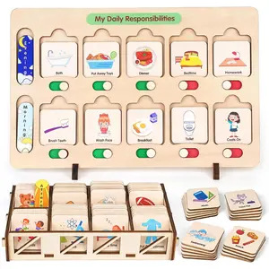 Wooden Visual Schedule for  Chore Chart, Morning Bedtime Routine Charts for  ,  learning materials&Daily Schedule Board for