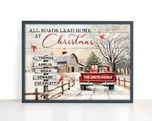 Personalized Family Christmas Sign, Custom Names & Family Truck Wall Art, Rustic Farmhouse Holiday Decor, Perfect Gift for Parents, Grandparents & Loved Ones