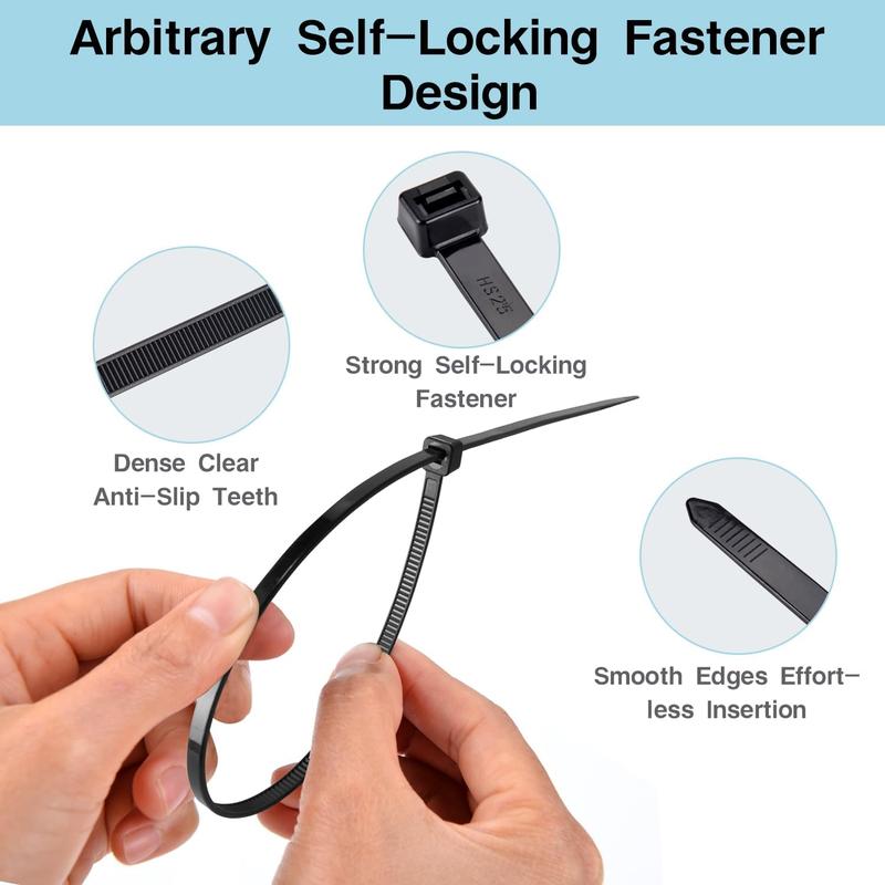 800 Pack Zip Ties Assorted Sizes 4+6+8+10+12 Inch Cable Ties 50lbs Tensile Strength Black Cable Zip Tie Heavy Duty Plastic Tie Wrap Assortment Cord Management for Home,Office,Workshop,Gardening