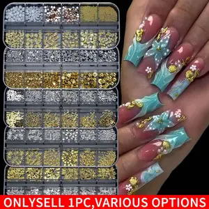 1 Box Half Round Flatback Nail Rhinestones Multi Size Gold& Silver Metal Pearls Caviar Nail Art Decorations Flat Back Gold Beads