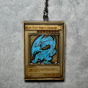 Blue Eyes White Dragon Card Keychain - 2" Height, Made from Acrylic Paint, Gloss Enamel & Acrylic Filled Wood, SeaLED for Durability