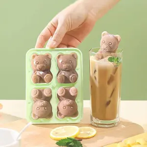 1 Count Silicone Bear Shaped Ice Cub Mold, Multi-grid Reusable Ice Cube Maker Box, Kitchen Gadget, Ice Molds
