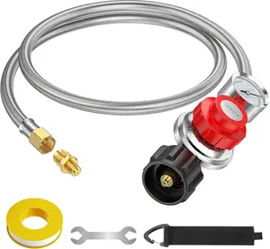 Alloxity 5FT 0-30 PSI Adjustable High Pressure Propane Regulator with Gauge 0~30PSI Gas Flow Indicator Stainless Propane QCC1 Hose with 3/8 Flare x 1/8 MNPT Fits for LP Gas Cooker, Burner, Turkey Fryer, Smoker
