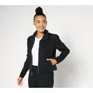Isaac Mizrahi Live! True Denim Black Zip Front Bomber Jacket