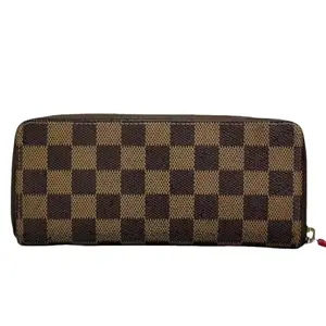 Pre-owned Louis Vuitton Leather Small Leather Goods Damier Ebene Wallet Classic Brown Checkered Design Zippered Closure Fashion Accessory