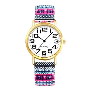 Boho Watches for Women: Ladies Bohemian Elastic Expansion Band Quartz Easy Read Large Dial Stainless Steel Colorful Stretch Strap Wriststwatch