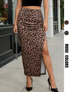 Women's Summer Daily Sexy Leopard Print Slit Skirt Home Work Outdoor City Slim Trend Casual Elegant Youth Simple Versatile Texture Temperament Natural Literary Art