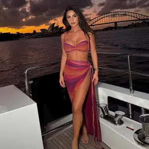 New 2Pcs Crochet Bikini Women Swimsuit Sexy Swimwear Halter Biquini Push Up Swim Suit Strappy Bodysuit Female Bathsuit Beachwear