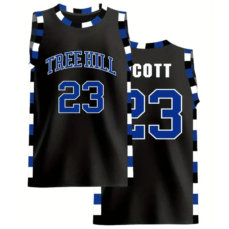 Men's Basketball Jersey Top - Embroidered 23 Design, Polyester Knit, Loose Fit, Athletic Activewear, Sports Tops, Mens Jersey Style, Breathable Durable Sportswear, Christmas Gift