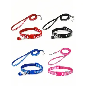 Adorable Cat Collar and Leash Set with Cute Paw Pendant - Adjustable Kitten Collar, Soft Pet Necklace Perfect for Kittens and Puppies, Fashionable Pet Gear, Durable Nylon Leash with Metal Buckle, Paw Print Design Pet Supplies