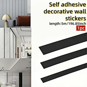 5-meter/196.85-inch Flexible Self-adhesive PVC Decorative Model Strip, Flat Decorative Wall Sticker, Black Design, Easy To Install, Peel Off and Paste Border Sticker, Suitable for Interior Wall, Accent Walls and Border Decoration