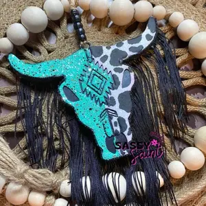 Sassy Saint Aztec Cow Print Bull Skull Freshie Air Freshener Western Style Handcrafted Car Freshener with Unique Designs & Long Lasting Fragrance