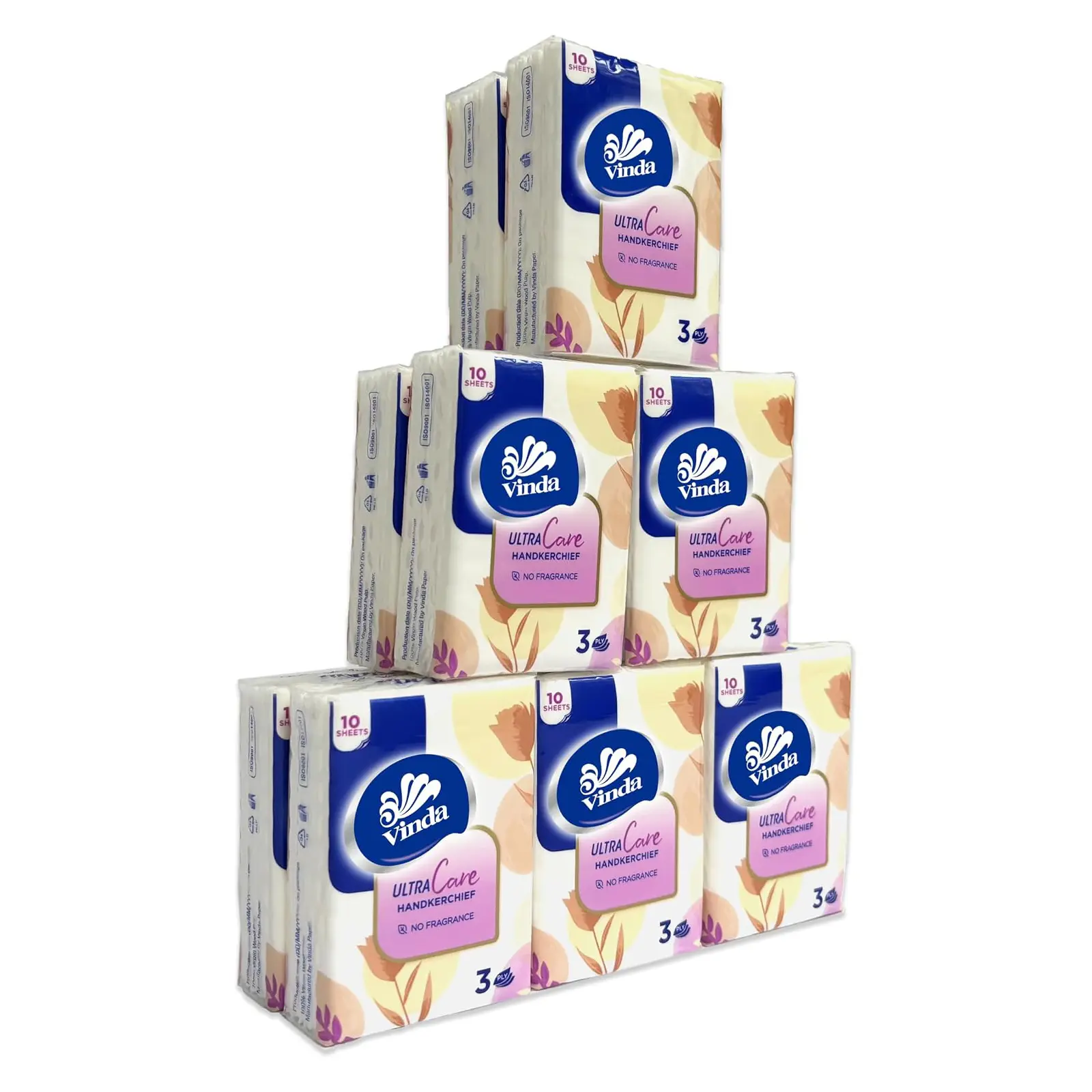Vinda 3-Ply Mini Ultra Care Pocket Tissues, Portable Series Facial Tissue | Travel Size for Use in All Occasions (12 Packs of 10 Tissues)