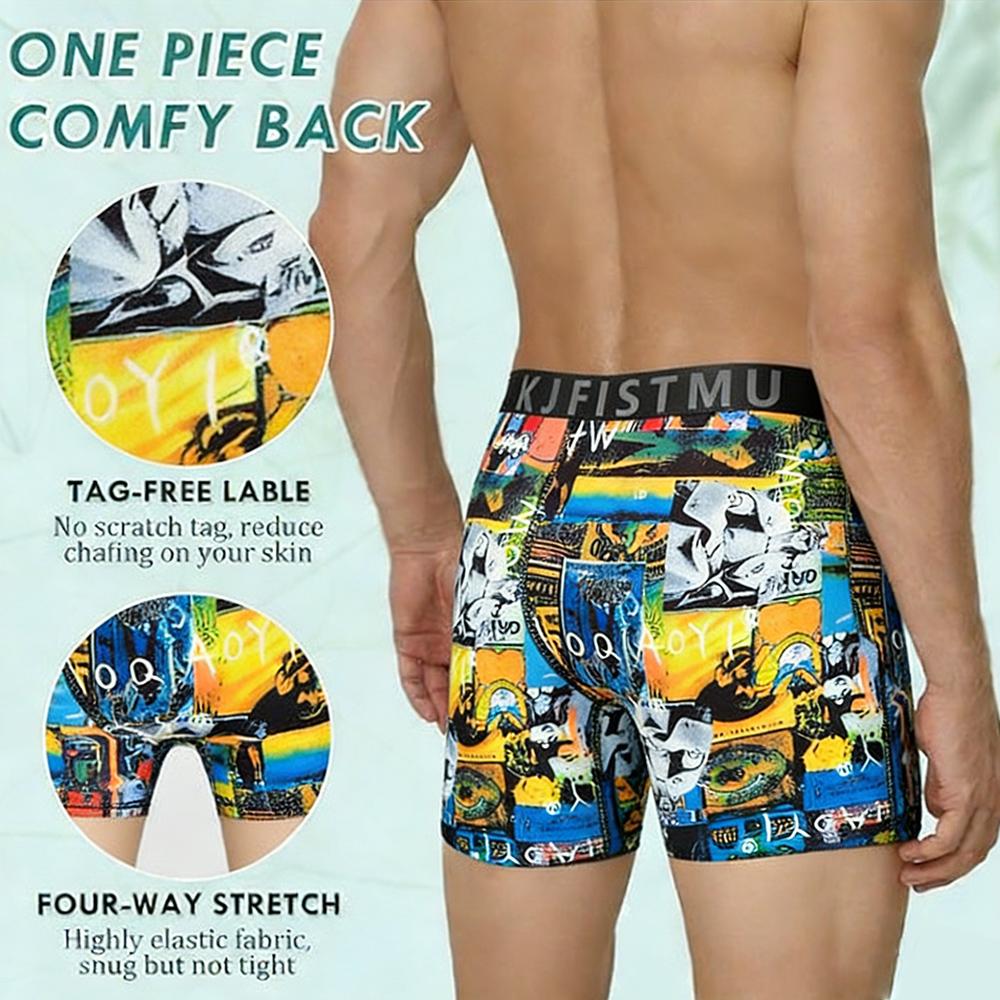 KJFISTMU 12-piece set of men's boxer briefs with random street graffiti prints, breathable cotton boxer briefs, sexy low-rise trunks, tagless underwear, multi-piece set, suitable as a gift, comfortable for fitness and sportswear