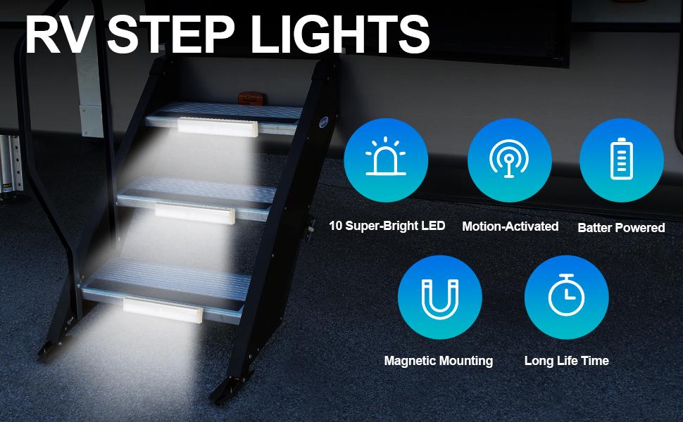 RV Step Lights, Motion Activated Sensor Light Led Light Strip Accessories for Camper Travel Trailers (Battery Operated, 3 Pack)