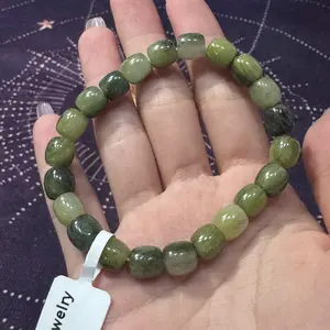 【Green Golden Silk Jade】Golden silk jade barrel pearl bracelet, women's green jade gemstone bracelet and Unisex Healing Gift Protection Stones