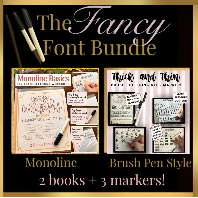 Reusable Calligraphy Practice Kit - Fancy Font Bundle with Brush Lettering, Monoline Workbook Set, Writing Board, Dry-Erase Surface, Easy-to-Install for Adults, Children | Office & School Educational Supplies