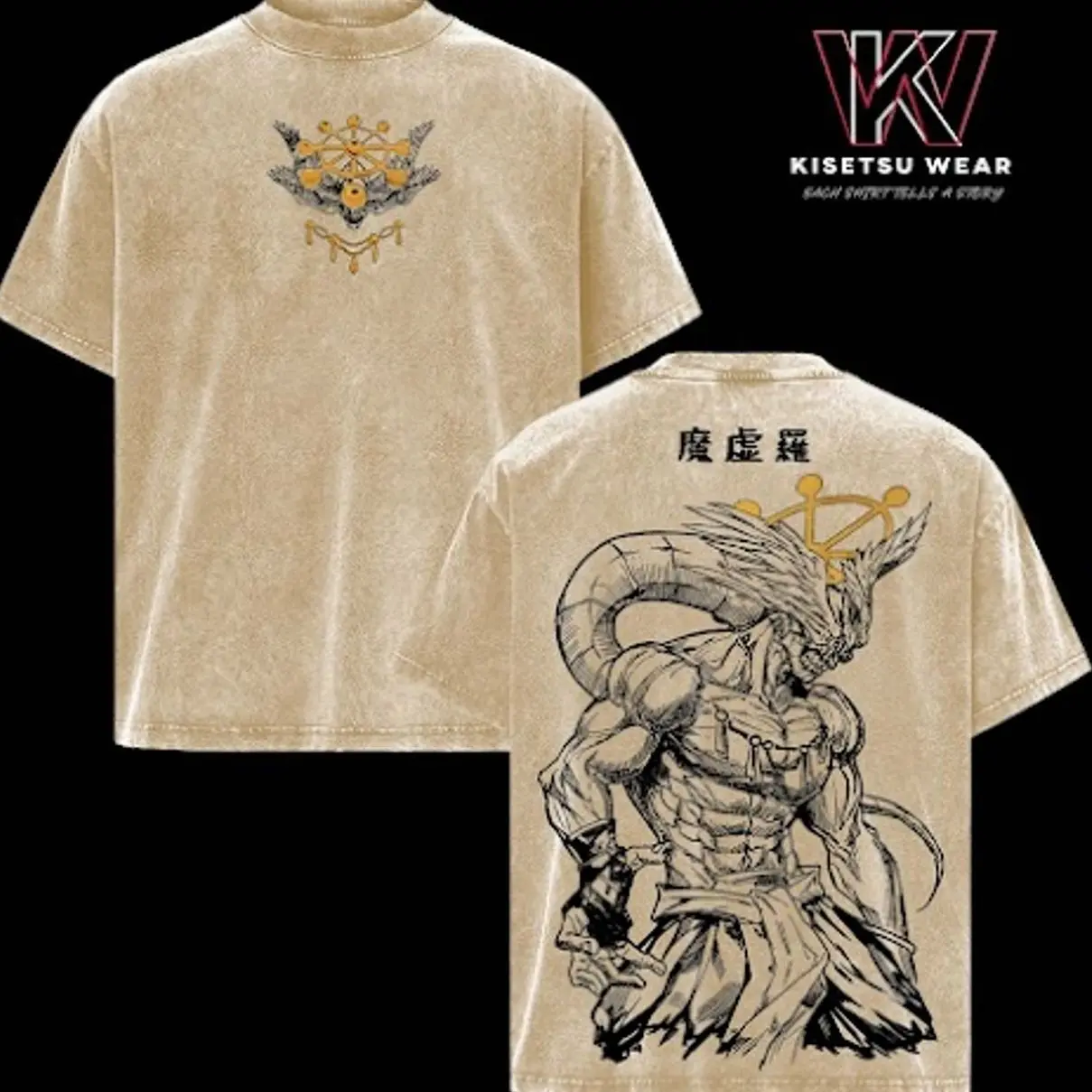 Mahoraga JJK Anime Graphic Tee, Vintage Washed Oversized Dark Anime Streetwear T-Shirt, Soft Cotton Unisex Apparel, Gift for Jujutsu Kaisen Fans SW8