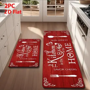 2/3pcs Flannel Kitchen Mat Set, Wood Grain Design, Non-Slip, Absorbent, Ideal for Bathroom, Laundry Room, Hallway