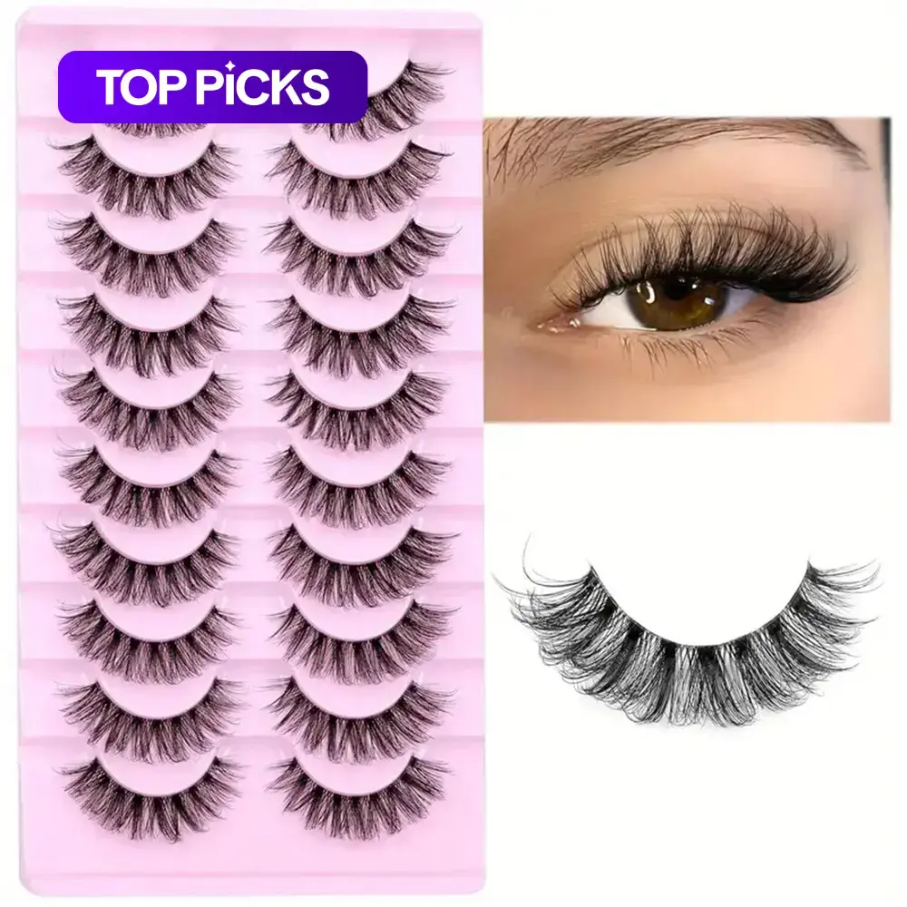 Cat Eye False Eyelashes, 10 Pairs Natural Curling Strip Lashes, Cosmetic False Lashes, Artificial Lashes, Faux Lashes, High-Quality Full-Volume False Eyelashes for Lash Extensions and Eye Makeup Enhancement for Women and Girls