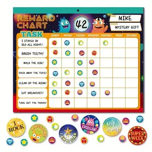 26-Count Reward Chart System Pad for Kids, Perforated Chore Chart with 2280 Stickers & 48 Motivational Stickers, Ideal Gift for Boys & Girls, Learning Tool, Classroom Supplies Charts